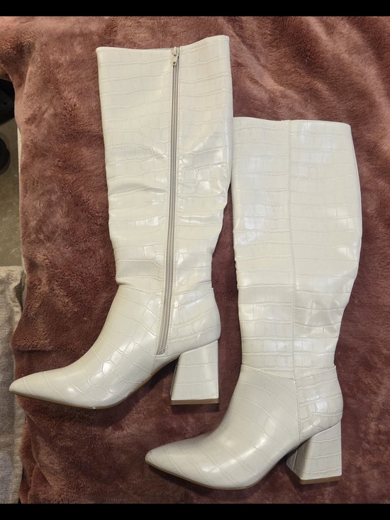 Journee Collection Shoes - Journee Collection White Croc-Embossed Over-the-Knee Block Heel Boots